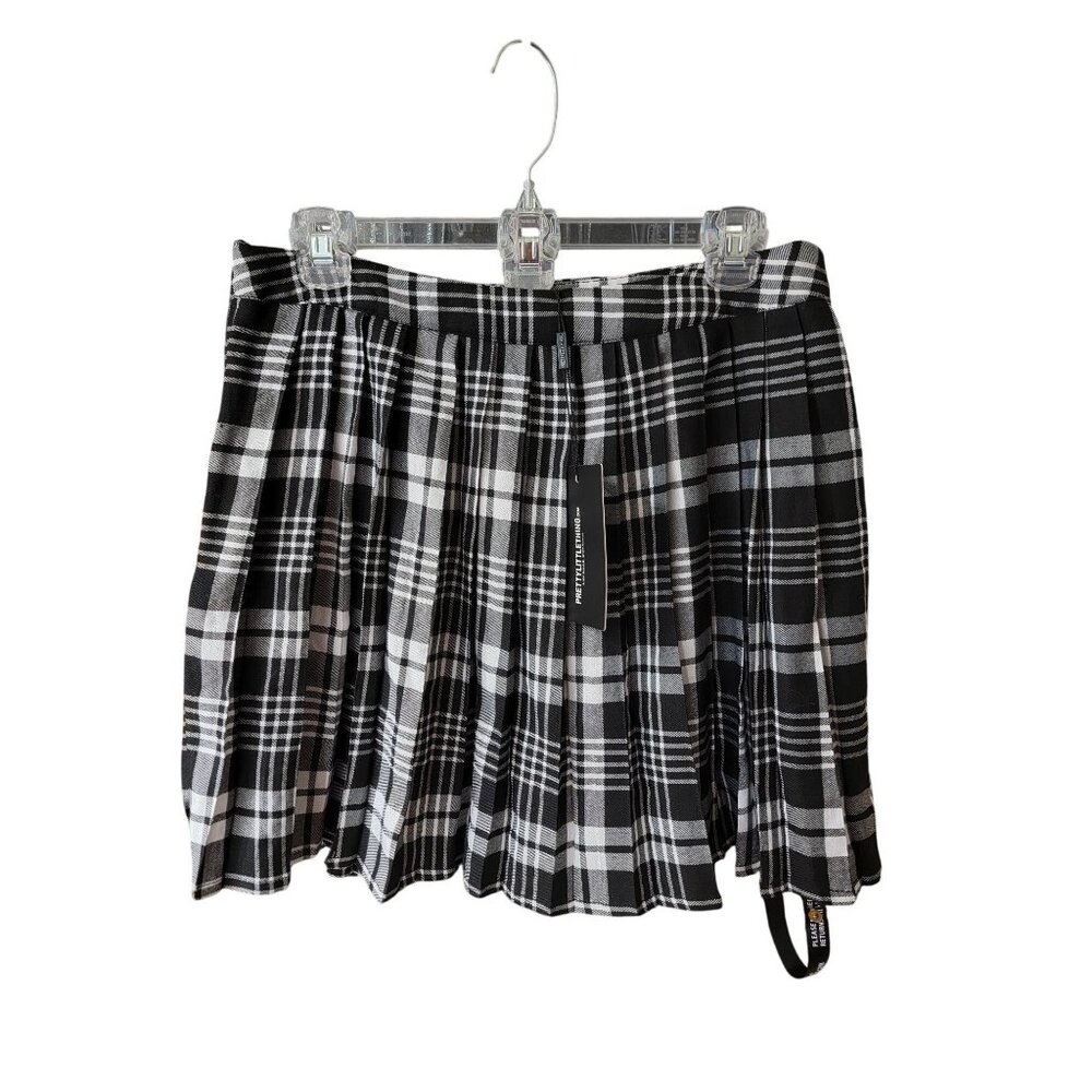 Black & White Pleated Check Mini Skirt By PrettyLittleThing Size 8 EU 40 - Picture 1 of 3
